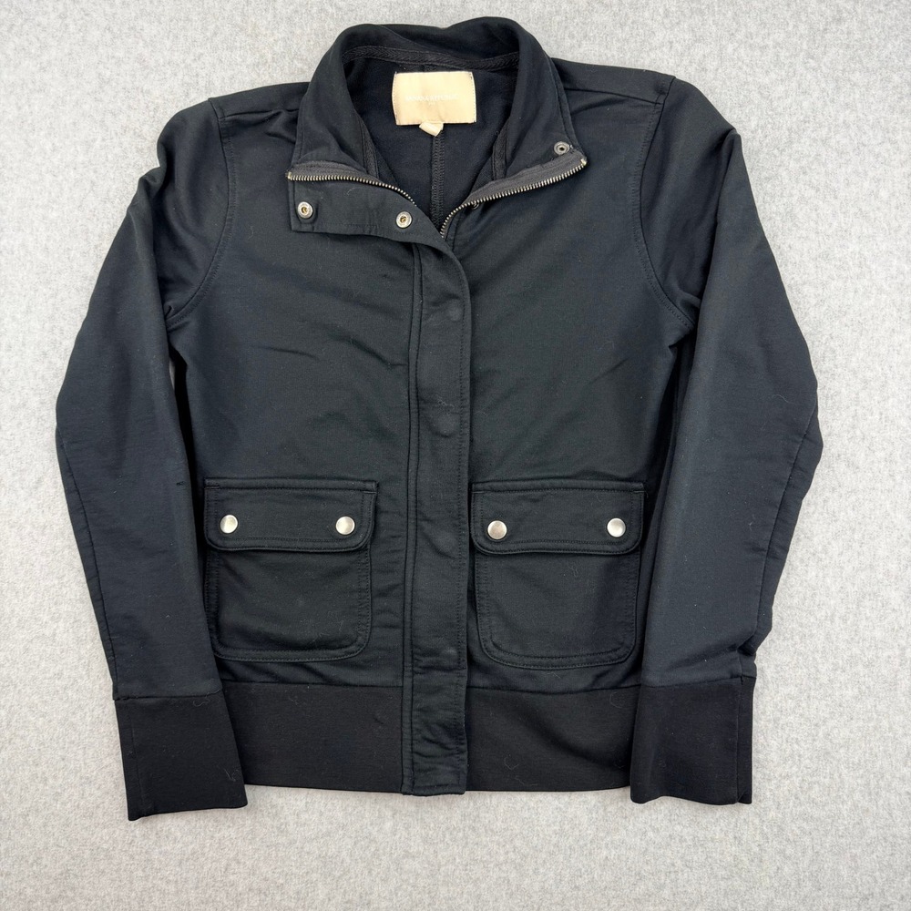 Banana Republic Womens XS Black Utility Full Zip Jacket Mock Neck Cotton Blend